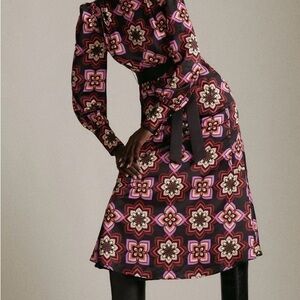 Karen Millen Pink & Black Floral-Geometric Midi Dress